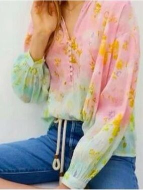 Pilcro Pastel Pink & Mint Floral Peasant Blouse